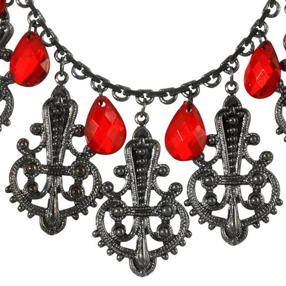 1928 Jewelry - 1928 JEWELRY GOTH RED VELVET COLLECTION HEMATITE/RED CRYSTAL FILIGREE NECKLACE